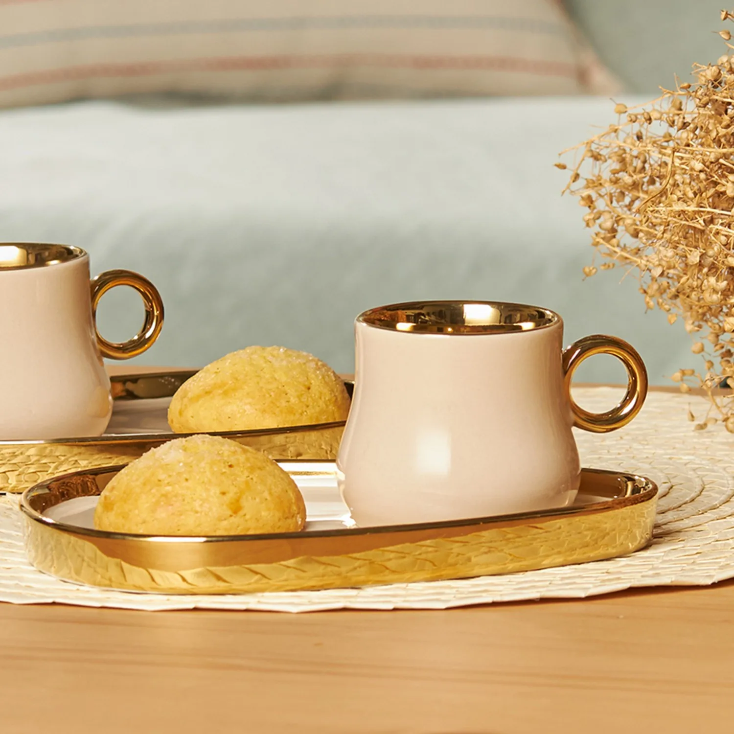 

Karaca Klara 2 индивидуальный набор кофейных чашек с Кремовым золотым внутренним покрытием и ручкой, светящийся современный дизайн, восхитительн...