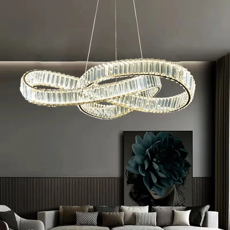 

Modern LED K9 Crystal Chandeliers Stainless Pendant Light Ring RC Dimmable Suspend Lamp for Fixtures Living/Dining Room Bedroom