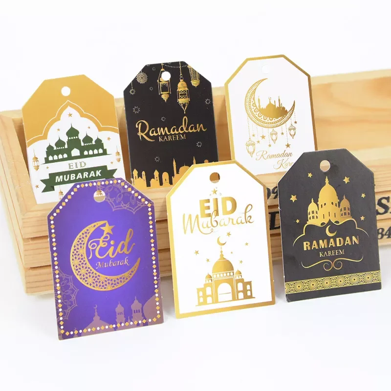 

48Pcs Eid Mubarak Paper Label Gift Tag Ramadan Islam Muslim Festival Party Decoration Gift Bag Boxes Hang Decor Eid Al Adha