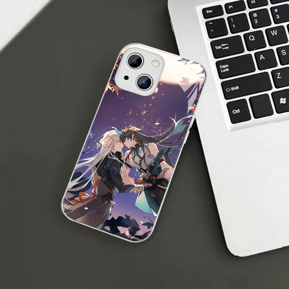 H-Honaki B-Blade x Dan Heng Phone Case For iPhone 14 13 12 Mini 11 Pro XS Max X XR Plus Tempered Glass Cover