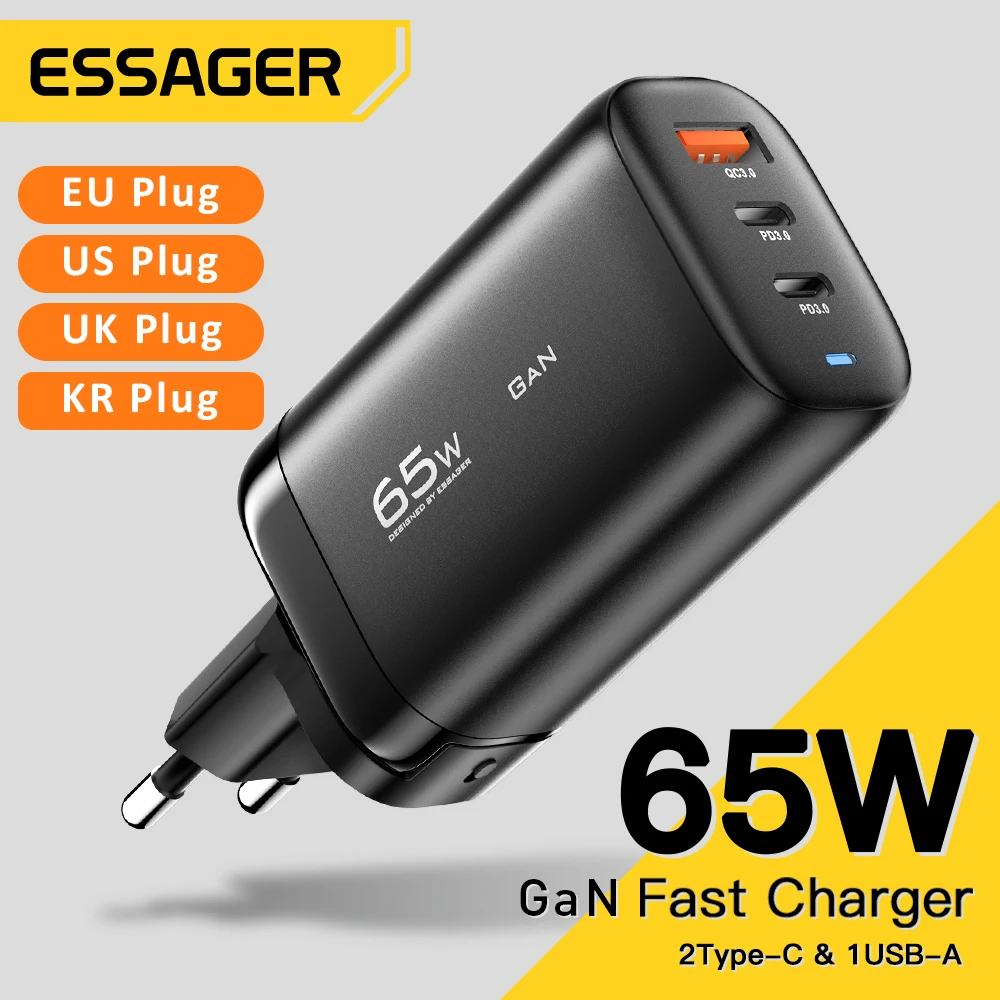  Essager 65W GaN USB Type C Charger For Laptop PPS 45W 25W Fast Charge For Samsung QC3.0 PD3.0 For iPhone14 13 Pro Phone Chagers 