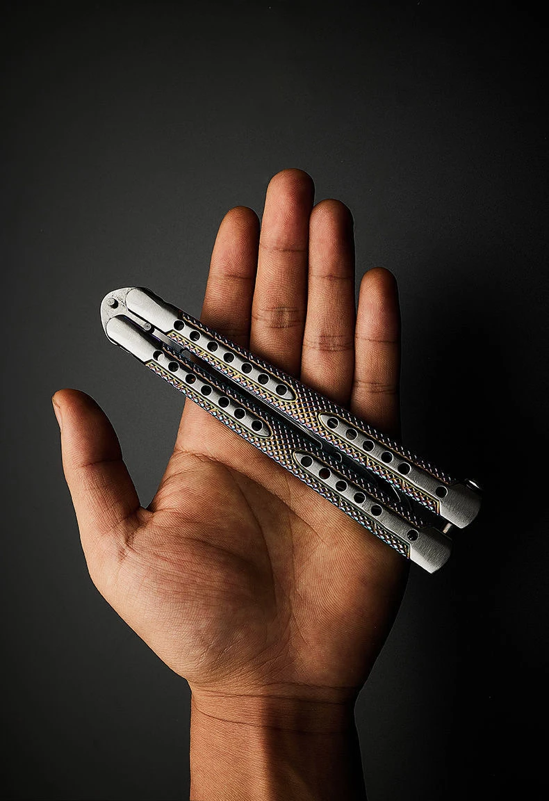 

Viper Butterfly Training Knife, Stainless Steel Hollow Knurled Handle With Chamfered Corners, Self-Defense EDC Balisong Trainer