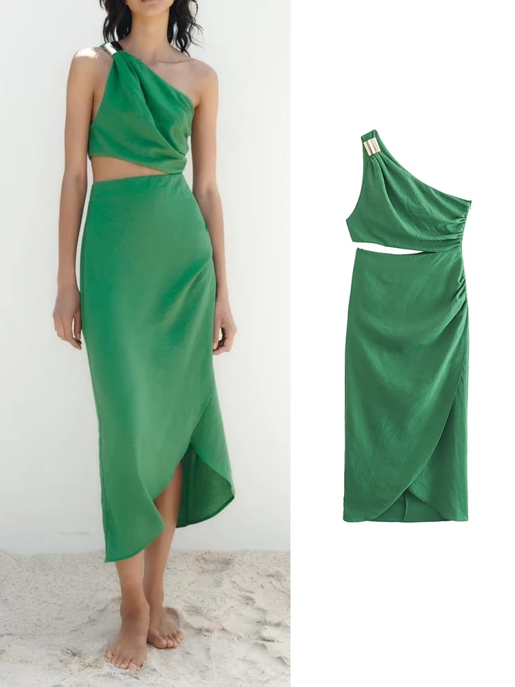 

Асимметричное женское платье 2023, облегающие длинные платья с рюшами для женщин, сексуальное платье миди с открытой спиной, женское однотонное вечернее платье для женщин