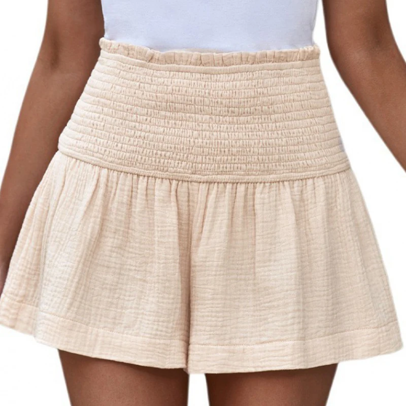 Women New High Elasticity Shorts Pleated Ruffle Cotton Loose Summer Casual Comfortable Cotton Flowy Solid Color Sportswear Cute
