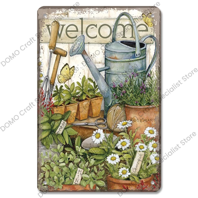 

Металлический винтажный плакат CQDM DECOR 20x30 см с цветами, птицами, автомобилем