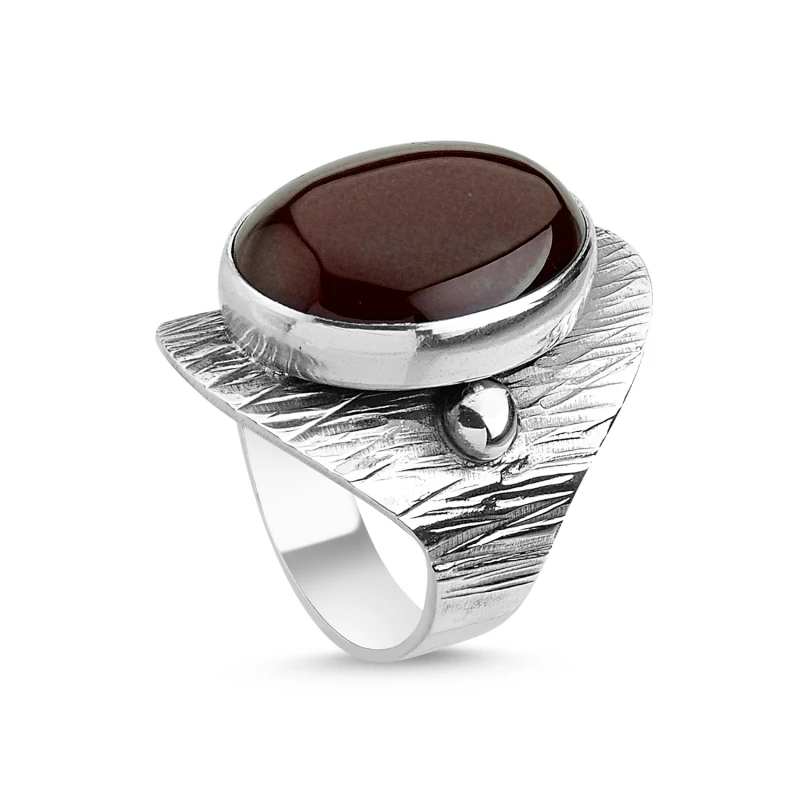 

Silver 925 Sterling Red Agate Stone Handwork Ring