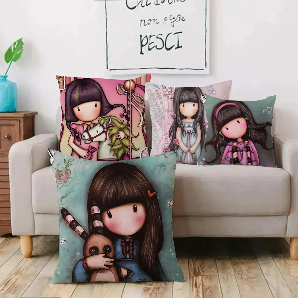 Hot S-Santoroes Pillow Covers Cartoon Sofa Decorative Home Double-sided Printing Short Plush Cute Cushion G-Gorjusses Cover