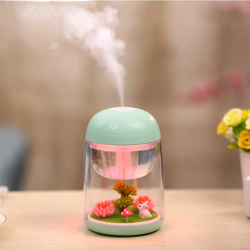 

Mist Humidifier Transparent Micro-landscape Air Humidifier Spray Air Purifier Diffuser with LED Lights for Home