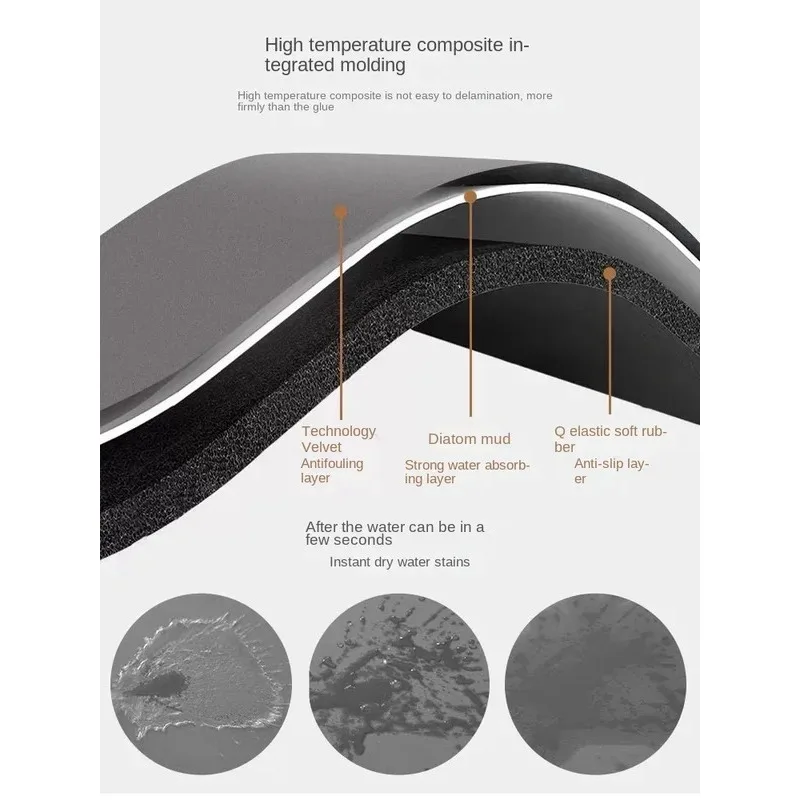 Быстросохнущий нескользящий коврик для ванной и комнаты с диатомом