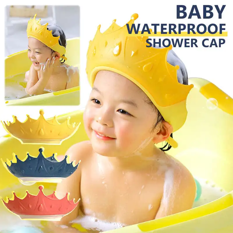 

13-24m Kids’ Ear Protective Cap Crown Adjustable Baby Shower Cap Shampoo Bath Wash Hair Shield Hat Protect Children Shower