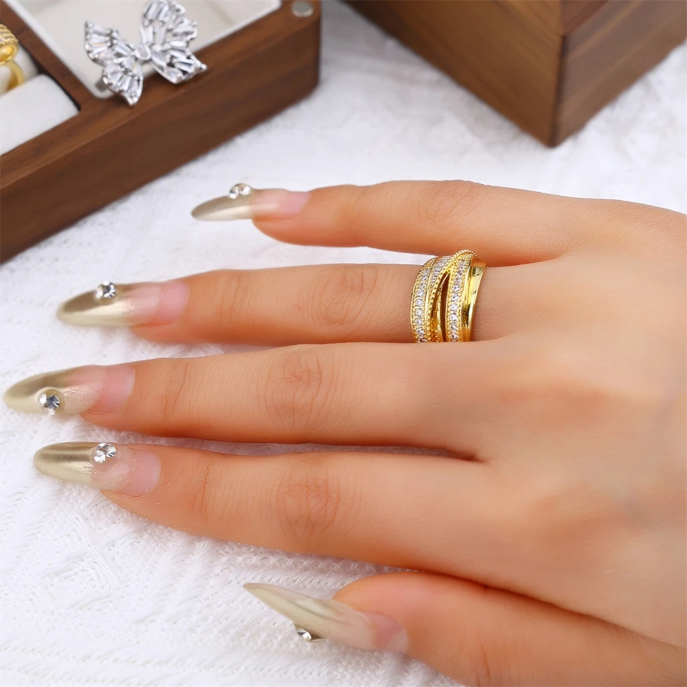 Изящные кольца с фианитом для женщин элегантные многослойные бриллиантовые