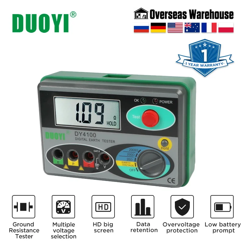 

DUOYI DY4100 Digital Resistance Tester Earth Ground Meter Multimeter with Higher Accuracy Power Systems Inspection Tool