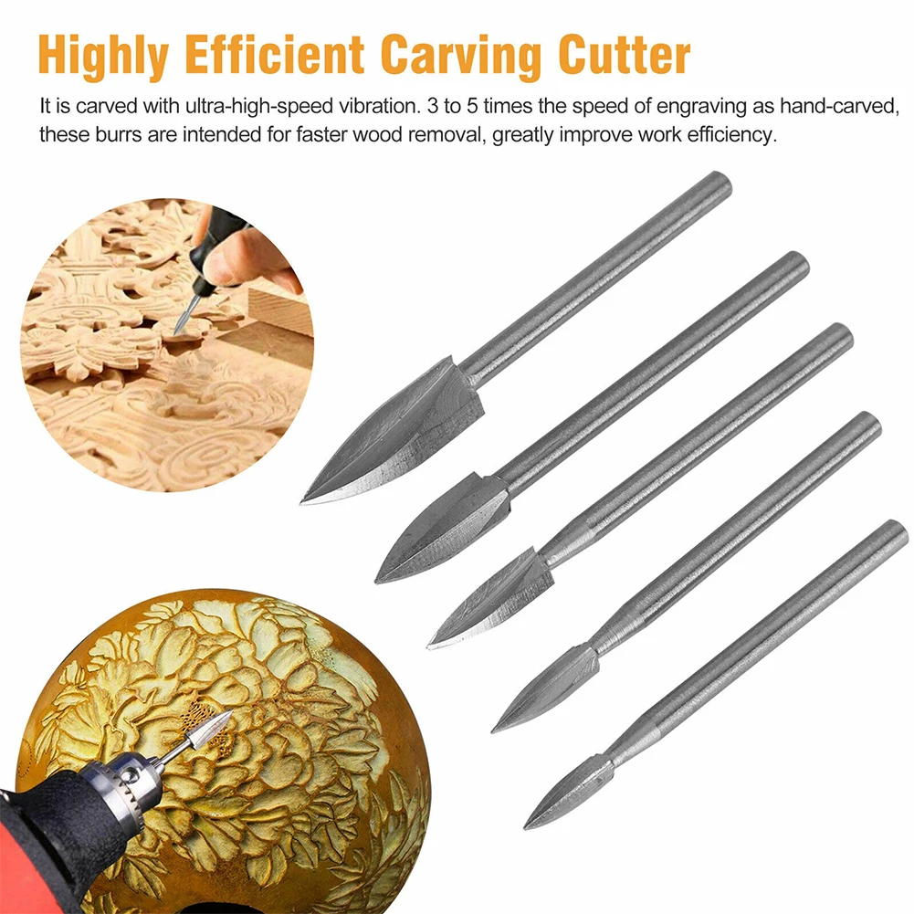 

5PCS Wood Carving Engraving Drill Bit Set Woodworking Carbide Grinding Tool Carving Bit Universal Fitment For Rotary Tools