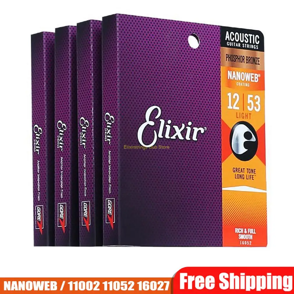 

Elixir Acoustic Guitar Strings For Electric Play Popular Music Rock 80/20 Bronze Nickel 11002 16052 16027 11-52 Guitar Accessory