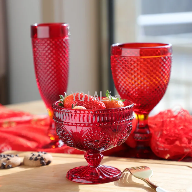 

2 шт./компл. 200-300 мл Европейский рельеф с рисунком "Подсолнух" десерт для молочных коктейлей чаша без примесей свинца и Стекло мороженое кокте...