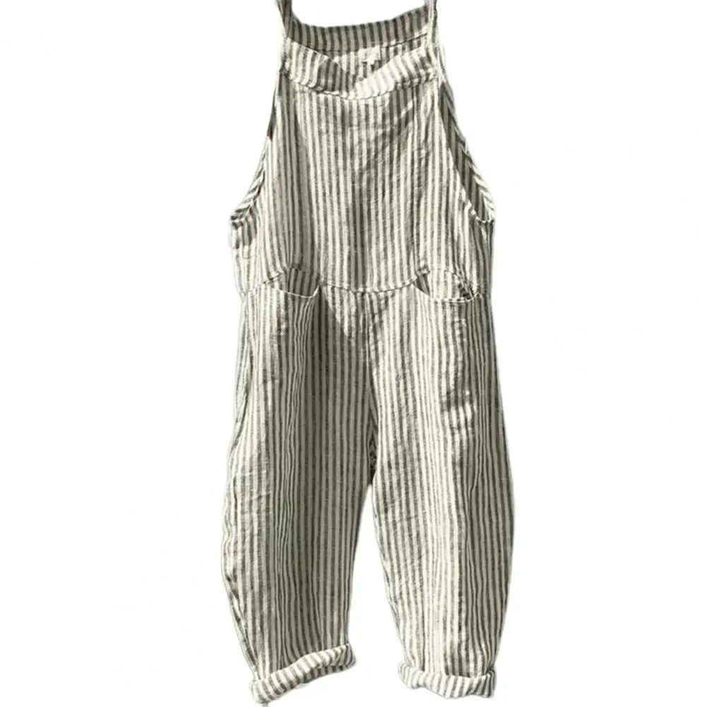 

Straight Cool Striped Print Sleeveless Suspender Overalls Jumpsuit Female Clothing