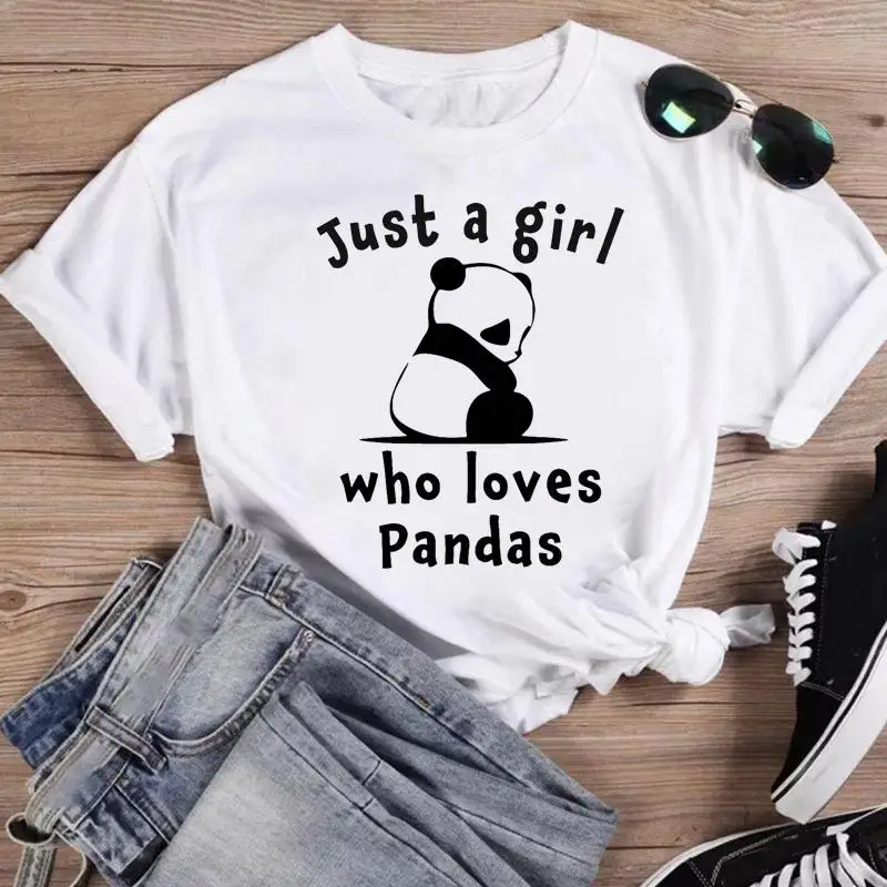 

Women panda funny sweet love animal Print Fashion Cartoon Short Sleeve Graphic T Top Summer Shirt Tshirts Female Tee T-Shirt