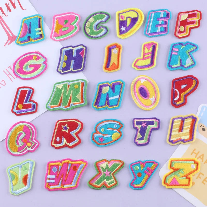 

Новинка 2021, 3D Красочные строительные 26-буквенные вышитые патчи, вышивка с помощью утюга на алфавите, мультяшная аппликация, Вышивание утюго...