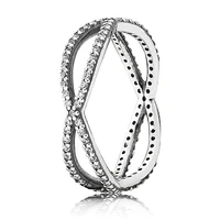 authentic 925 sterling silver sparkling entwined silver feature with crystal ring for women wedding party europe pandora jewelry