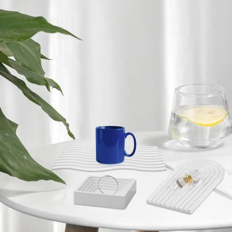 

Creative Wave Concrete Tray Silicone Mold Coaster Jewelry Display Plate Molds Water Ripple Cup Mat Plaster Home Decor Mould