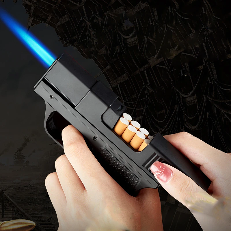 

New Blue Flame Lighter Creative Windproof Lighter Can Be Loaded With Ordinary Cigarettes 10PCS Personalized Butane Gas Lighter