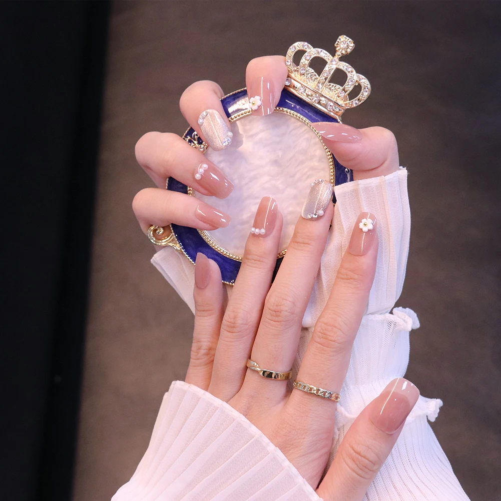 

24 шт., накладные ногти с искусственным жемчугом