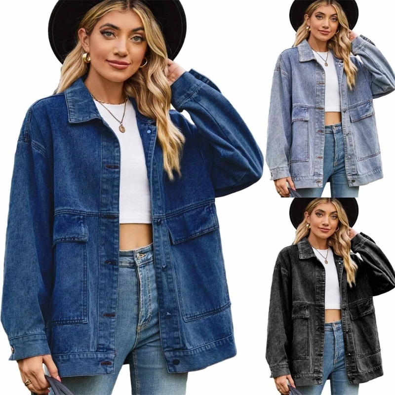 

Женская джинсовая куртка-бойфренд, свободная джинсовая куртка с длинными рукавами, пальто, Прямая доставка