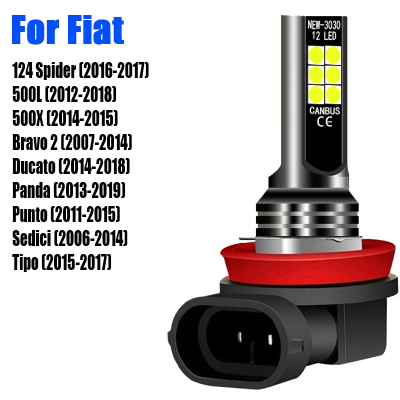 2pcs Car LED Fog Light Blub Lamp H8 H11 For Fiat 124 Spider 500L 500X Bravo 2 Ducato Panda Punto Sedici Tipo 2015 2016 2017 |