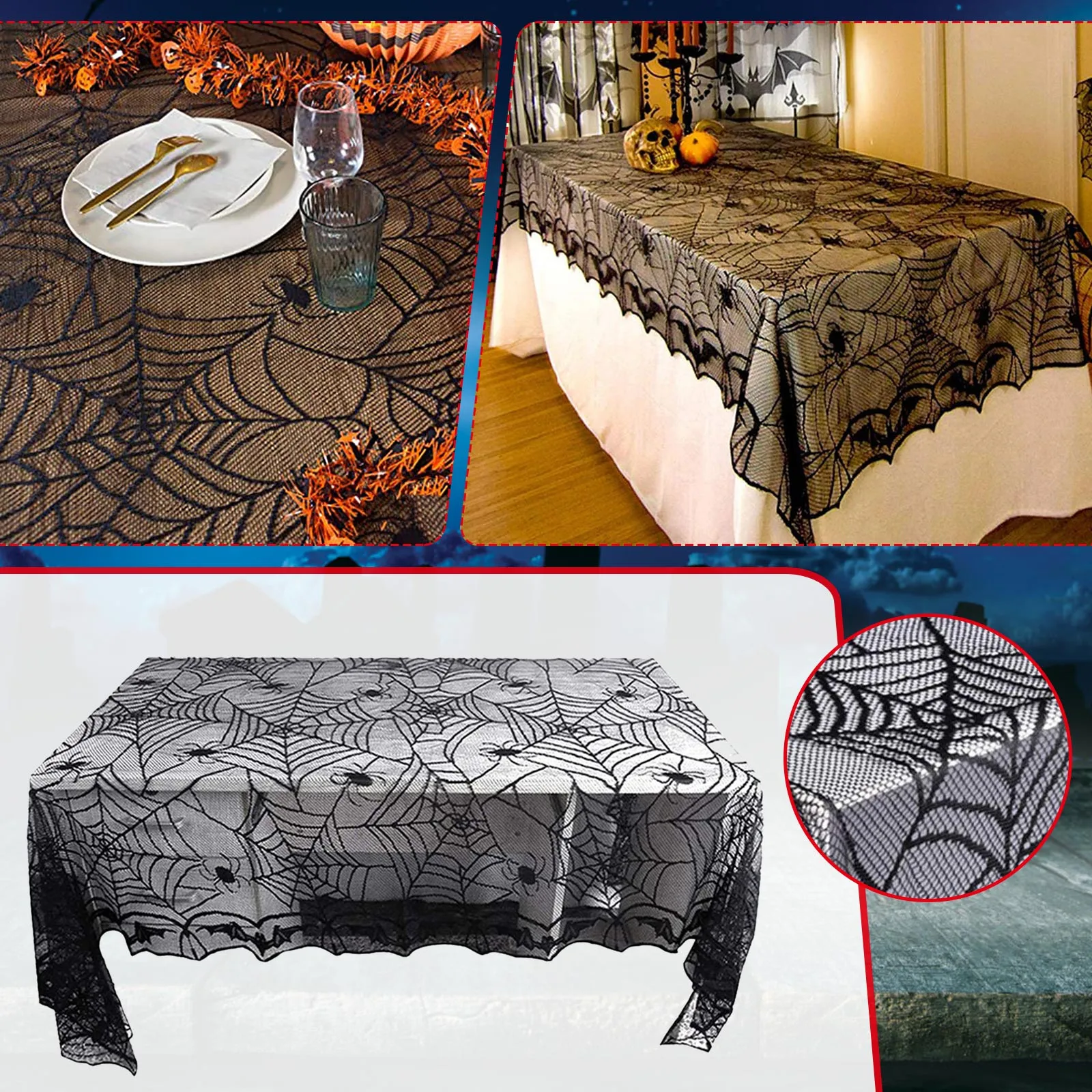 

Rosette Table Rose Table Rose Chiffon Table Halloween Decoration Halloween Festival Lace Table Runner Black Mesh Decoration