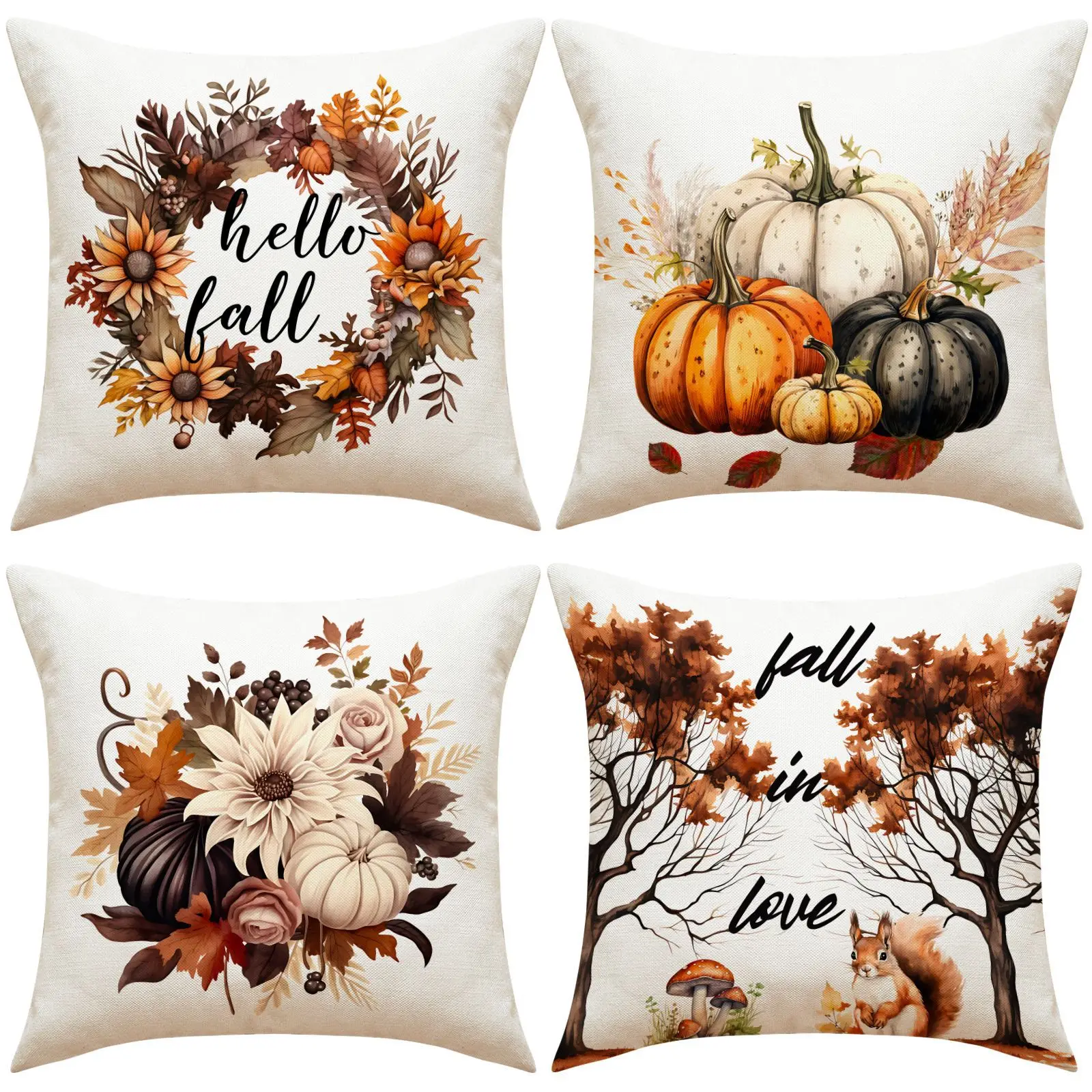 

2023 Fall Thanksgiving Home Sofa Decorative Throw Pillow Covers 18x18 Inches Linen Square Pillows Cushion Cover Plaid Pillowcase