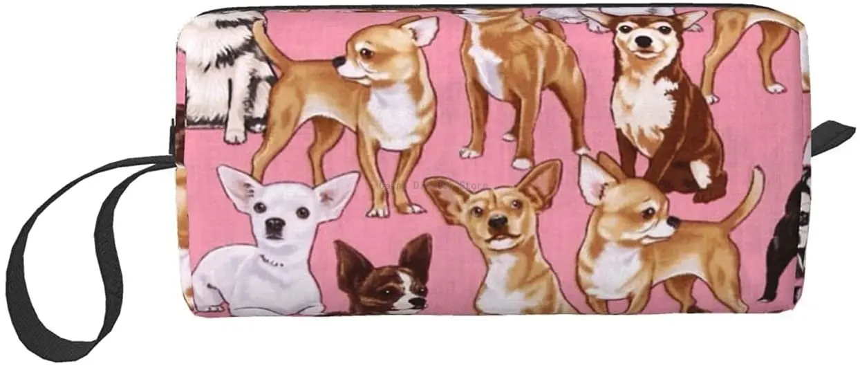

Chihuahuas Travel Cosmetic Bag Pen Pencil Case Portable Toiletry Brush Storage, Multi-Function Makeup Carry Case with Zipper