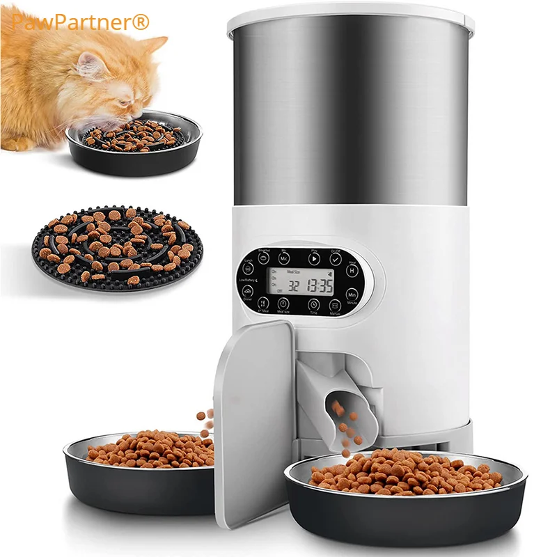 

PawPartner Automatic Cats Dispenser Smart Cat Dog Food Feeder 4.5L Dual Stainless Steel Bowls Pets Timer Feeding For Dry Foods