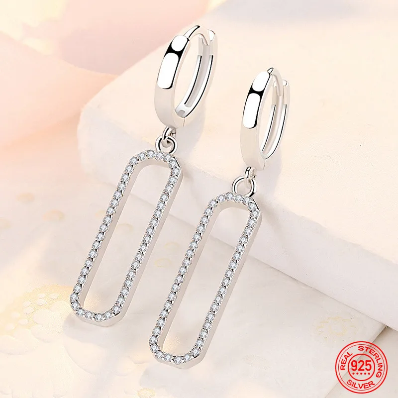 

925 Sterling Silver Long Square Dangle Earrings For Women Fashion Wedding Jewelry Gift