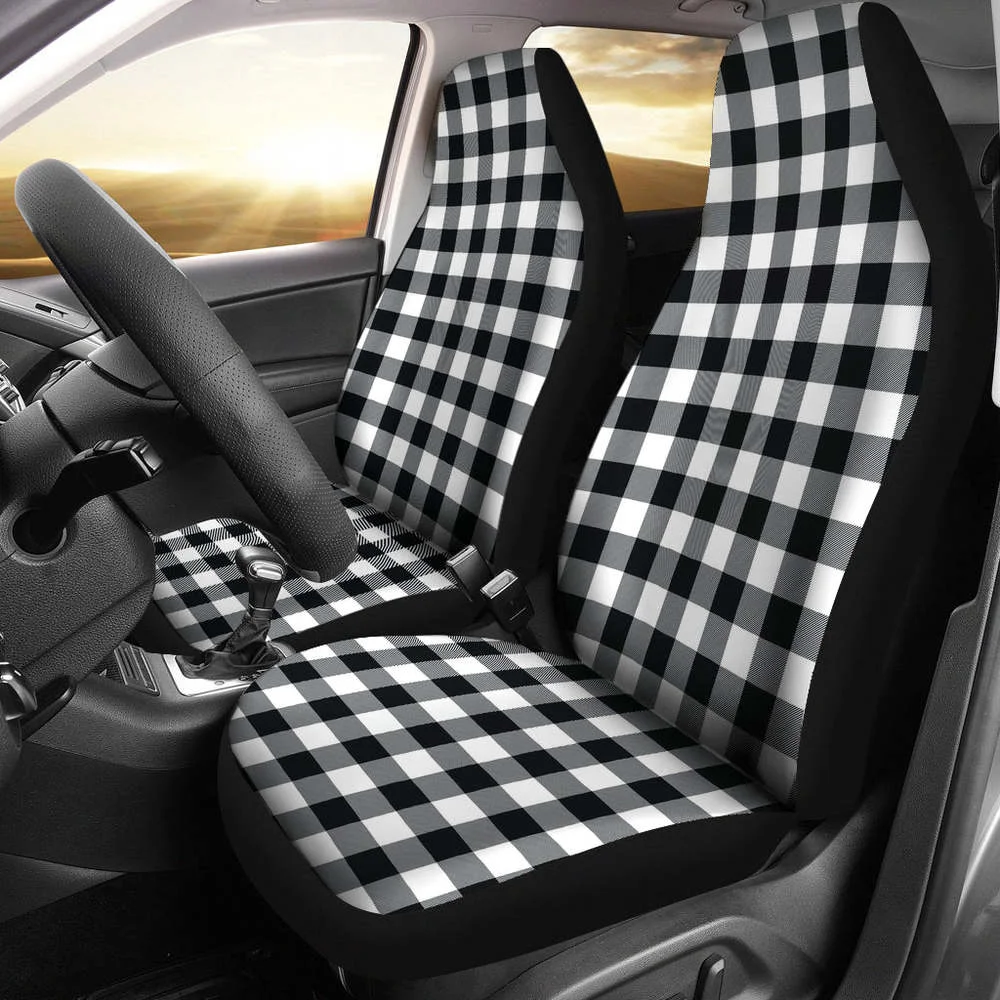 

Black White Buffalo Plaid Car Seat Covers To Match Pet Hammock,Pack of 2 Universal Front Seat Protective Cover