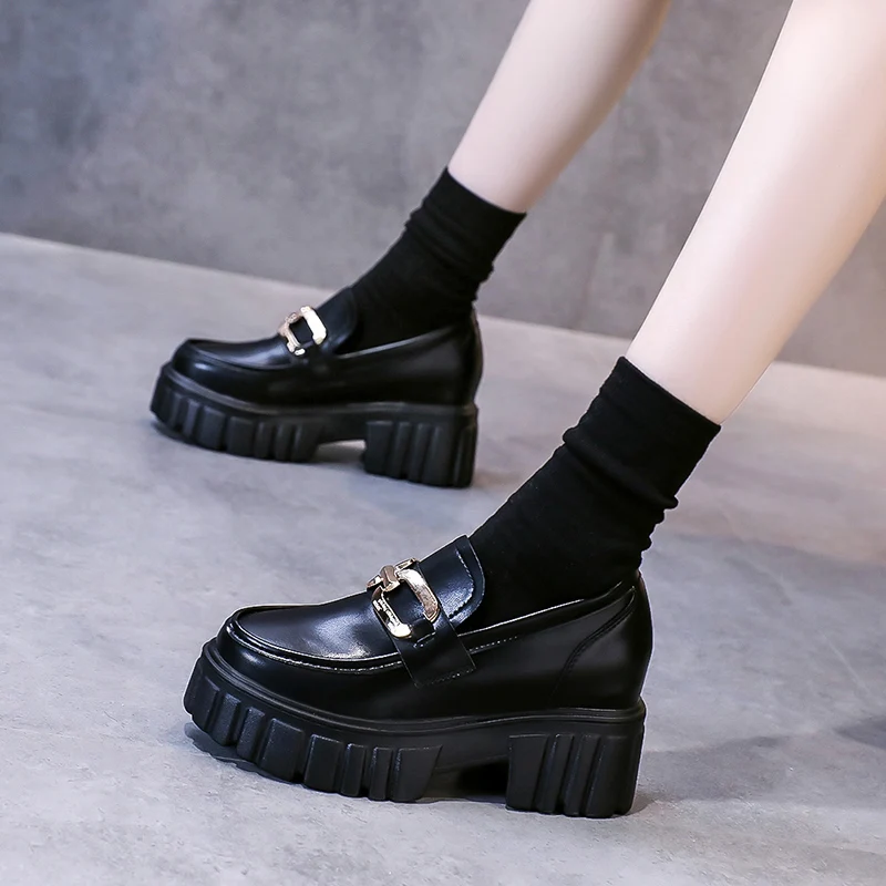 

Small leather shoes women's single shoes 2022 new single-foot loafers platform platform platform shoes inside high women's shoes