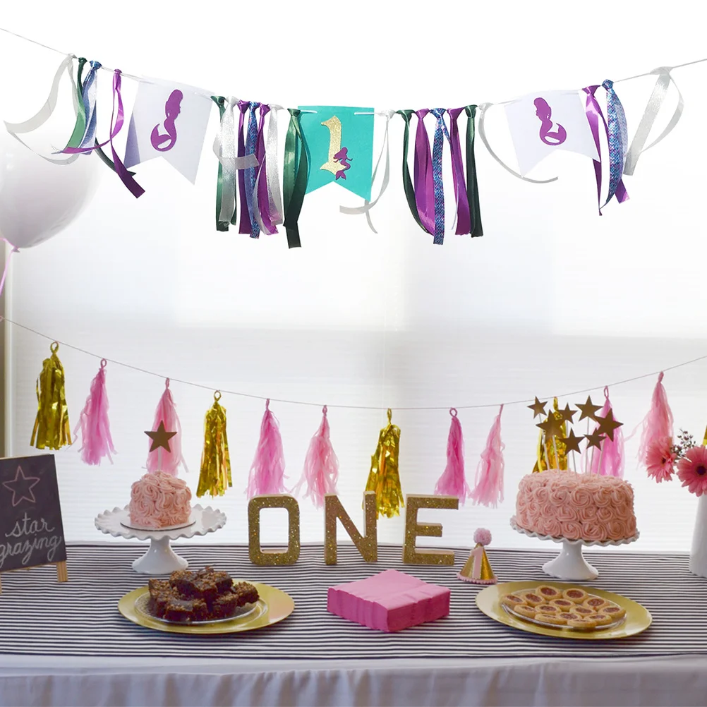 

1pc 1st Birthday Party Highchair Banner Theme Dreamlike Under The Ribbons Banner for Party Decoration