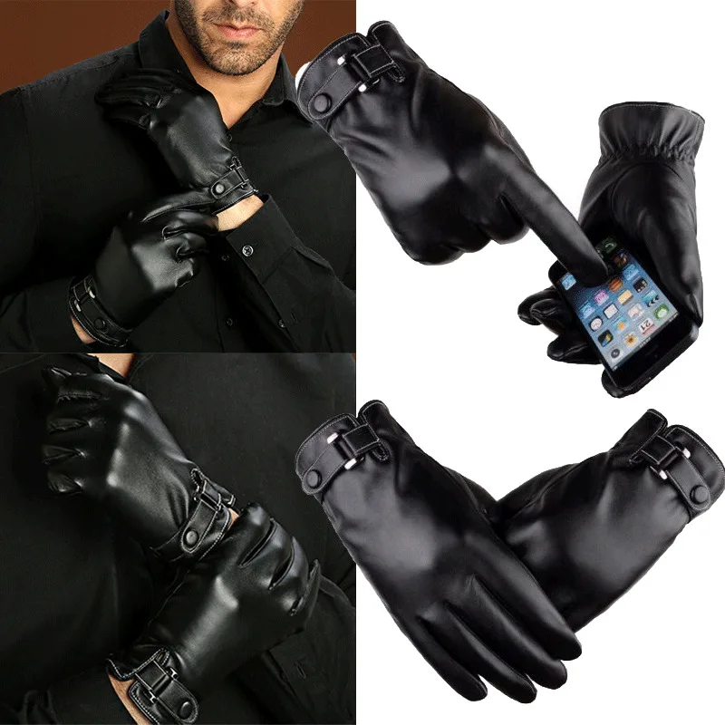 

Men's Genuine Leather Gloves Sheepskin Gloves Fashion Female Windproof Gloves Autumn and Winter Black Gloves