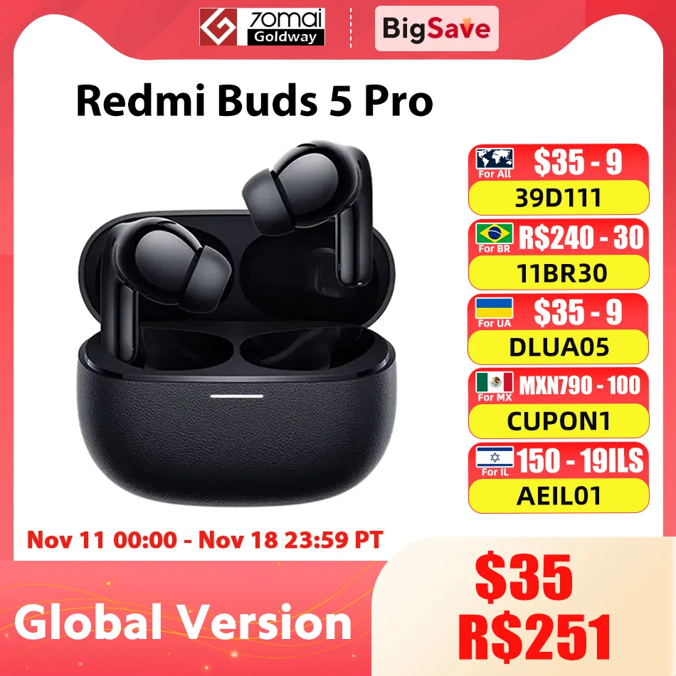 Новая глобальная версия Xiaomi Redmi Buds 5 Pro 52 дБ активное шумоподавление Bluetooth 5.3