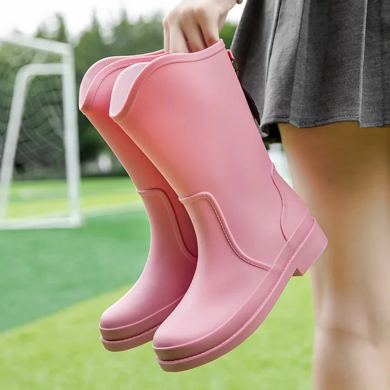 

New Rubber Women Rain Boots Slip-on Middle Barrel Rubber Boot for Women Waterproof Non-slip Wear-resistant Working Shoes Botas