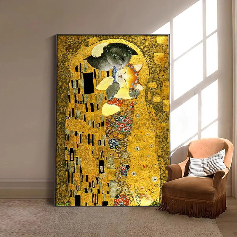 

Modern Creativity The Kiss Art Canvas Paintings Two Cats Lover Kissing Poster Abstract Wall For Living Room Home Decor Frameless