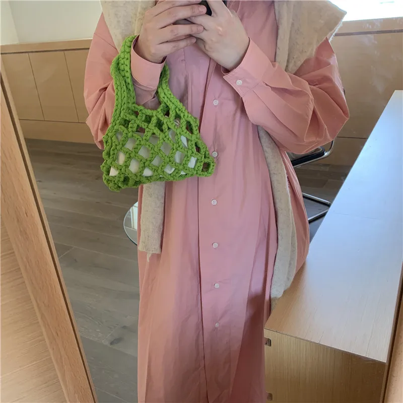 Cotton Woven Women's Bag Cacual Hand Bags for Female Lady's Small Bucket Bag Hollow Out Daily Mini Handbag