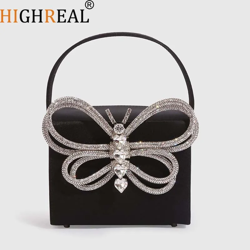 

Elegant Boutique Crystal Satin Evening Clutch Purses Shiny Rhinestone Butterfly Box Handbags For Women Wedding Party Top Quality