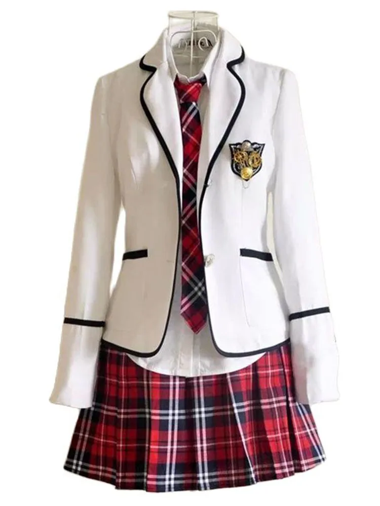 

Student School Clothes Girl 2 Piece Skirt Suit Streetwear College Harajuku A Line Skirt+Short Jacket High Waist Pleated Skirt