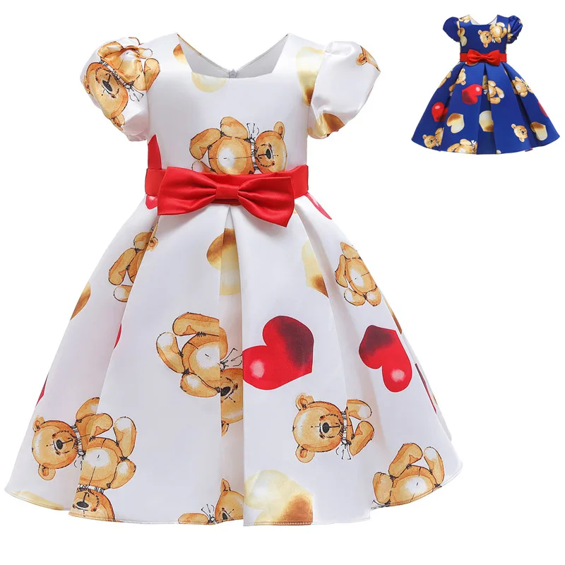 

Новые Элегантные повседневные праздвечерние чные платья принцессы для девочек с изображением медведя, детская одежда, платье на Рождество,...