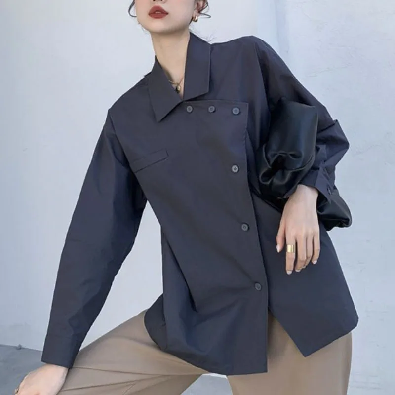 

Асимметричный дизайн рубашки для осени Универсальный Повседневный Топ 2023 отложной воротник Повседневная Блузка