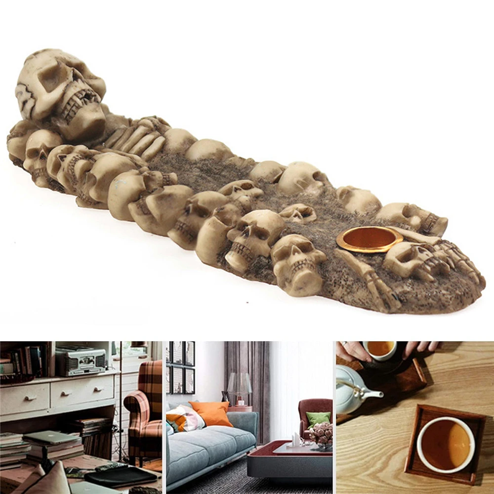 

Skeleton Head Incense Holder Ornaments Home Decor Halloween Quality Handmade Sculptures Easter Gift Decoration Resin Crafts