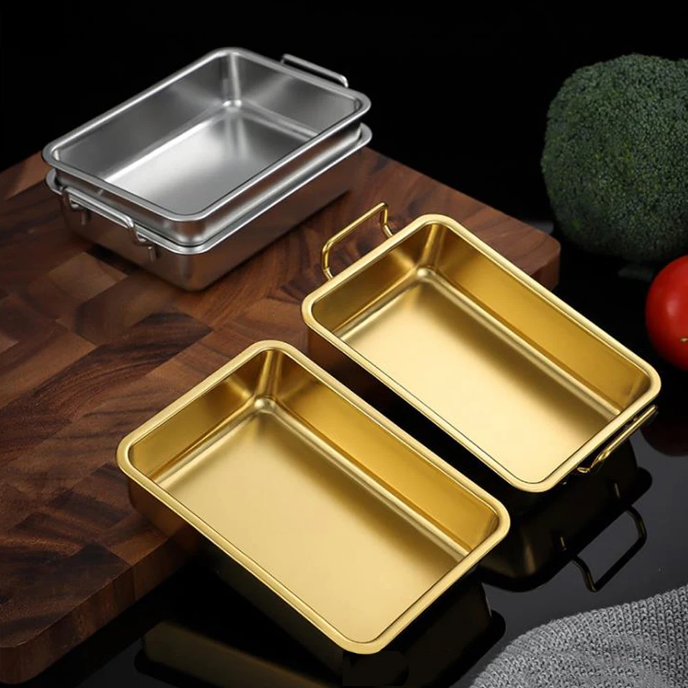 

Creative 304 Stainless Steel Square Plate Fried Chicken Snack Fruit Tray Ears Candy Dessert Snacks Dried Kitchen Storage