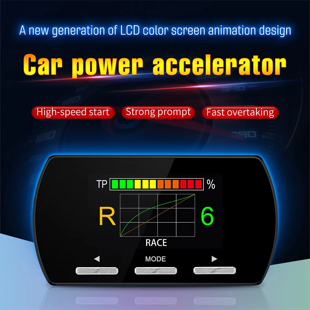 

1x Car Electronic Throttle Controller Racing Accelerator 11 Acceleration Modes 9x9 Riding Mode 3-character LED Display For Cars