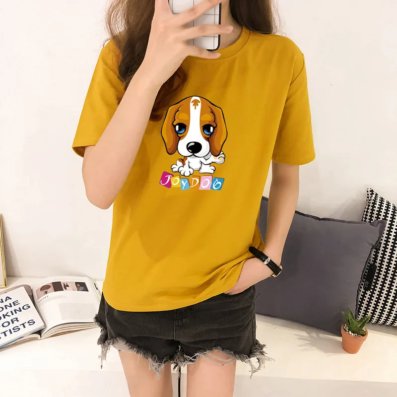 

Loose casual students wear round neck short sleeves white