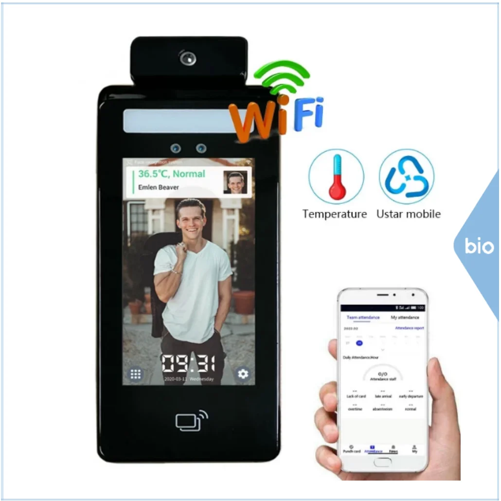 

Biometric AI Face Recognition Time Attendance WIFI Smart Access Control System With QR Code Verify APP Temperature Detect Camera